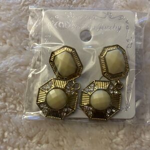 Gold-Tone Cream Octagon Drop Earrings - Fashion Jewelry